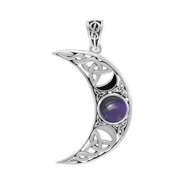 Blue Moon Large Silver Pendant with Gem and Enamel TPD4057 - Jewelry